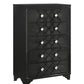 Penelope 5-Drawer Chest Black, Choose This Five-Drawer Chest For It's Exceptional Design And Storage Options, Enjoy The Stylish Diamond Shaped Hardware For An Extra Touch Of Sparkle. SKU: 223575 coastmega