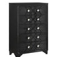 Penelope 5-Drawer Chest Black, Choose This Five-Drawer Chest For It's Exceptional Design And Storage Options, Enjoy The Stylish Diamond Shaped Hardware For An Extra Touch Of Sparkle. SKU: 223575 coastmega