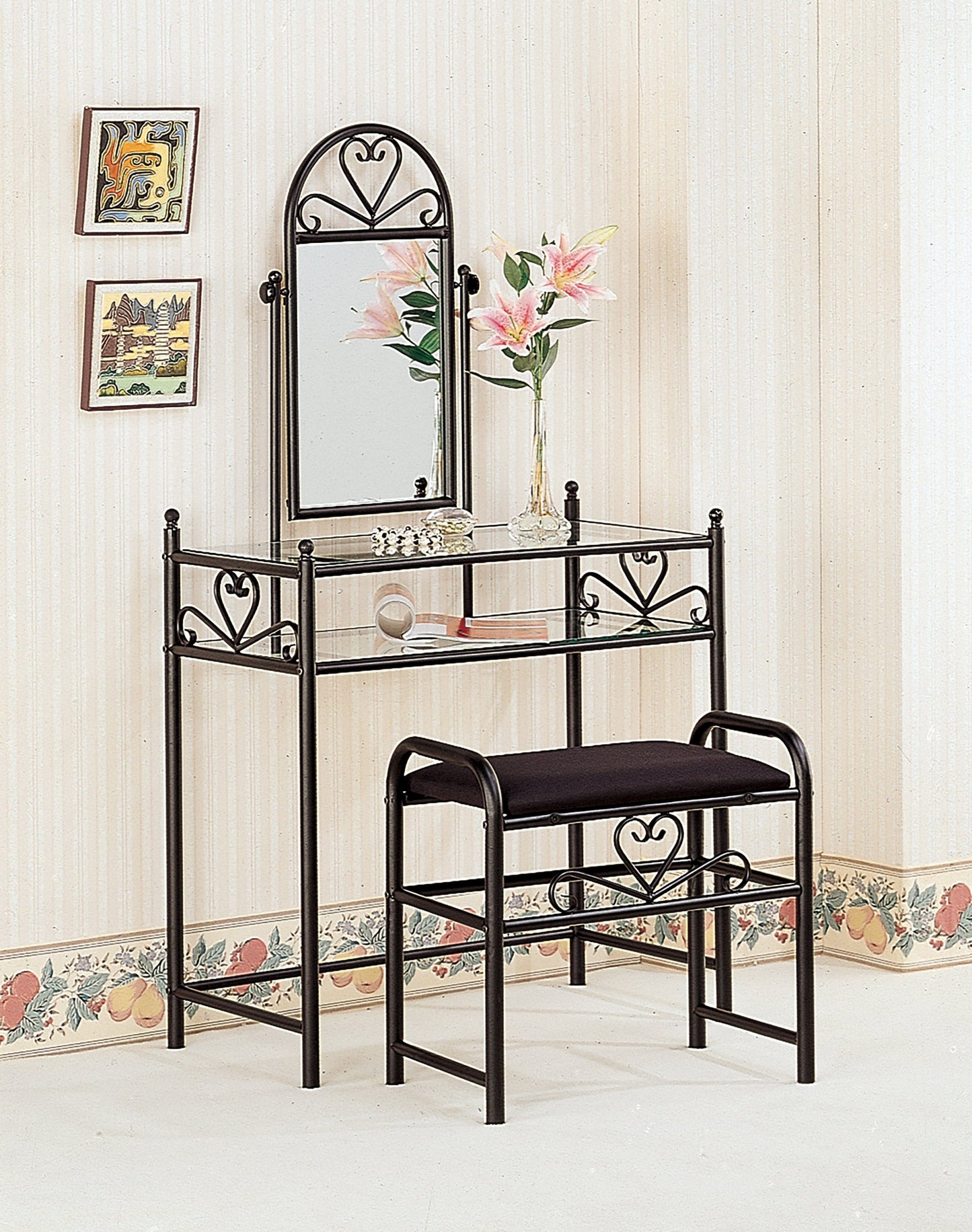 2-Piece Metal Vanity Set With Glass Top Black 2432 COASMEGA
