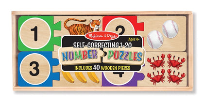 MELISSA & DOUG  Self Correcting Number Puzzles: Match these wooden puzzle pairs to make mastering numbers as easy as 1, 2, 3 - M&D-2542