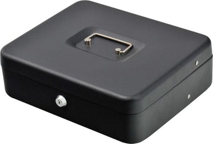 ProHT Manual Cash Box Keep your money secure and safe with this tiered Tray Cash Box that includes 4 spring-loaded bill compartments-435666