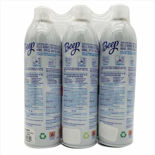 Beep Clean Beep Disinfectant Spray 3pk 18 oz kills 99.9% of all bacteria, fungi a ...