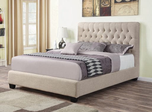 Chloe Tufted Upholstered Queen Bed Oatmeal - 300007Q