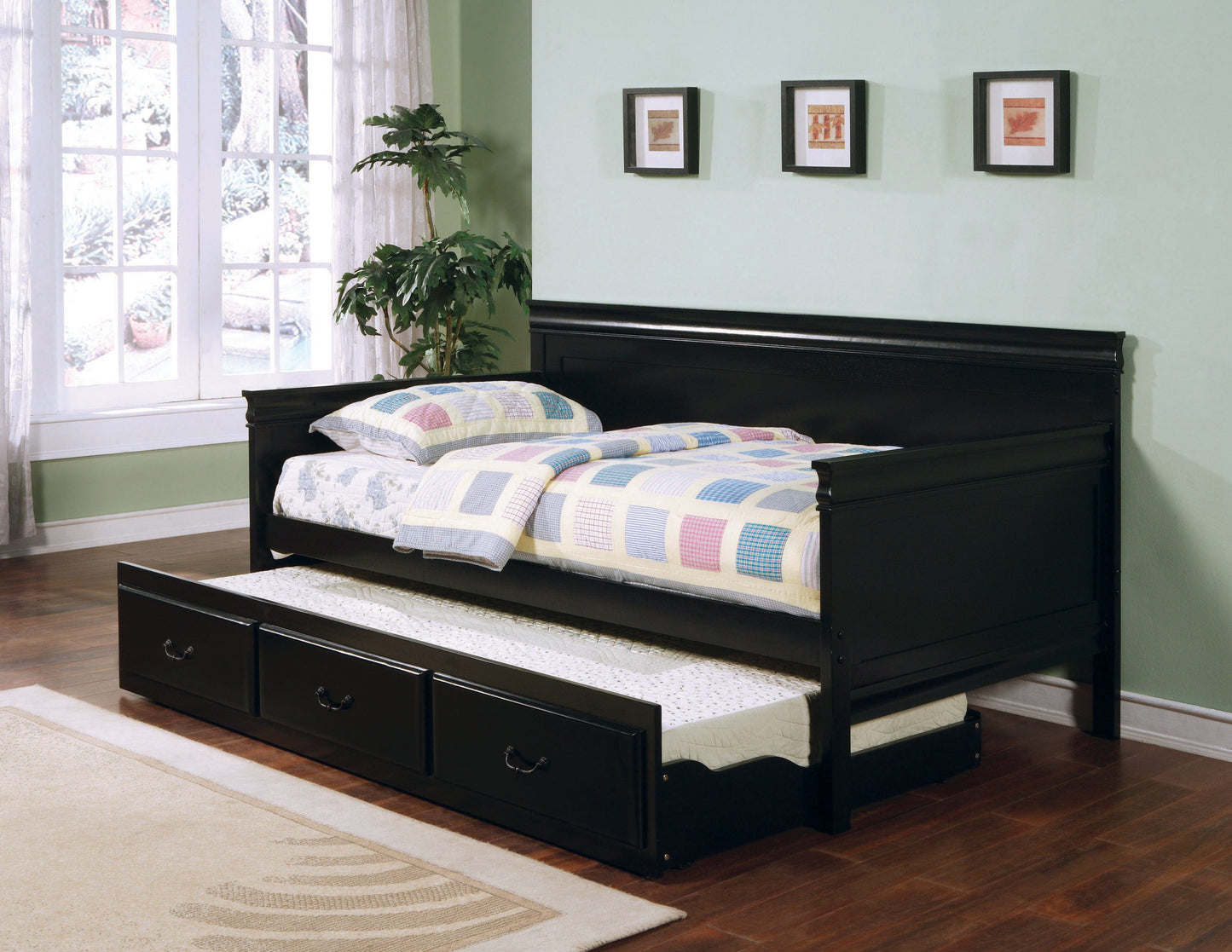 Twin Day Bed With Trundle Black - 300036BLK A-Z Store Nadia