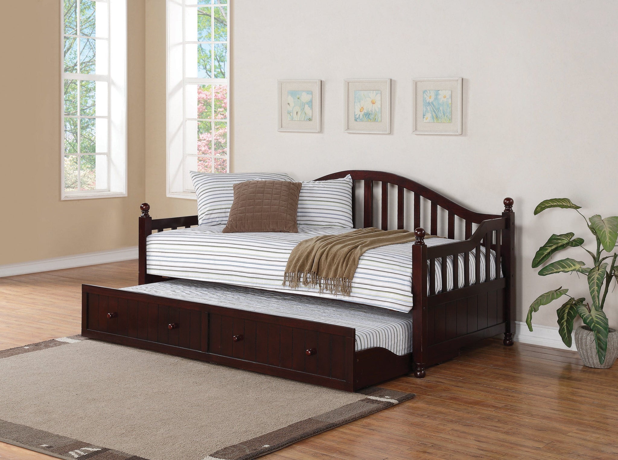 Arched Back Twin Daybed With Trundle Cappuccino - 300090