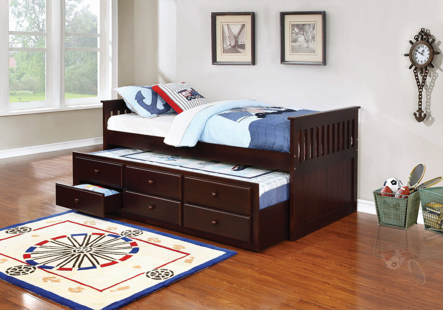 Twin Captain’s Daybed With Storage Trundle Cappuccino - 300106 A-Z Store Nadia