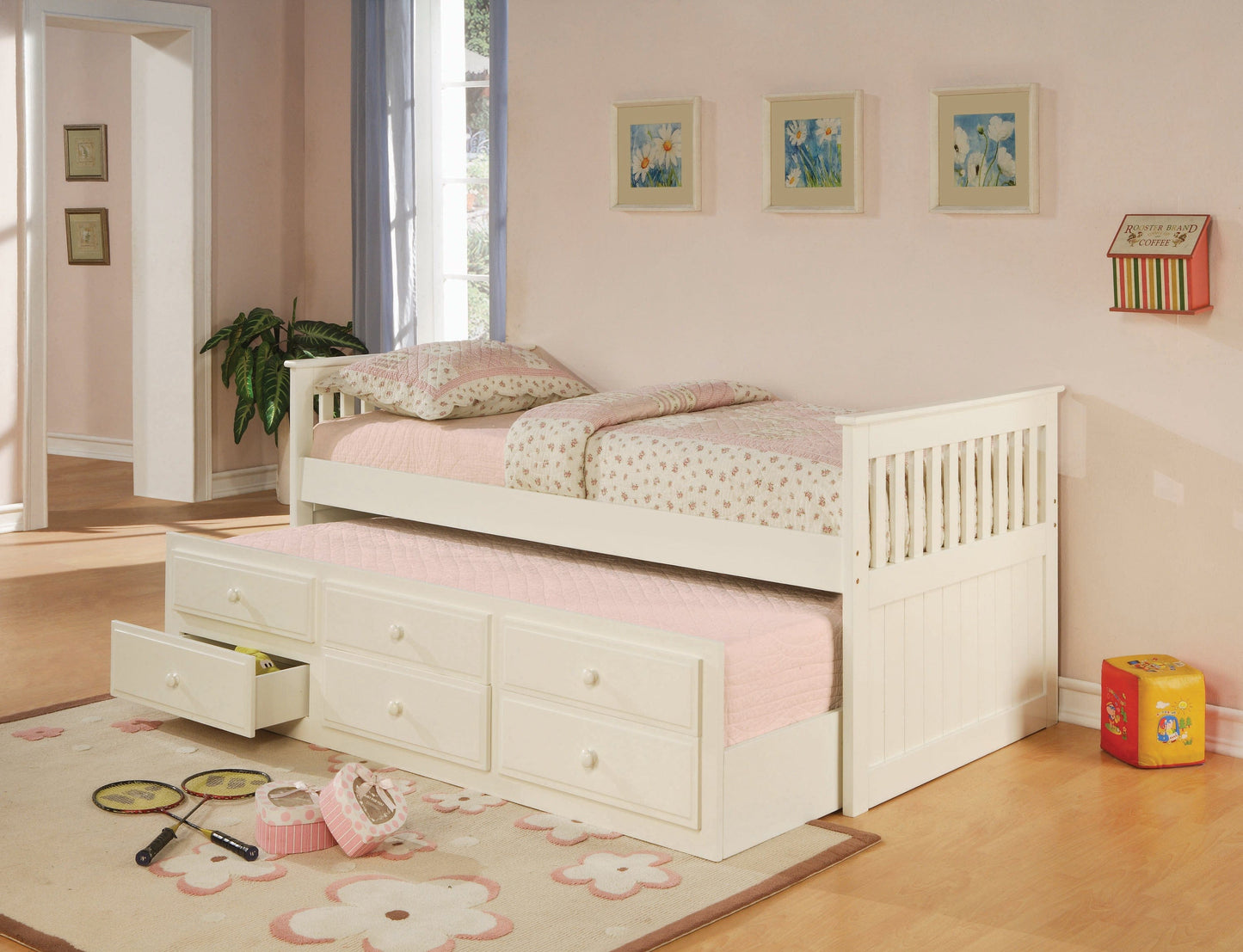 Twin Captain’s Bed With Storage Trundle White - 300107 A-Z Store Nadia