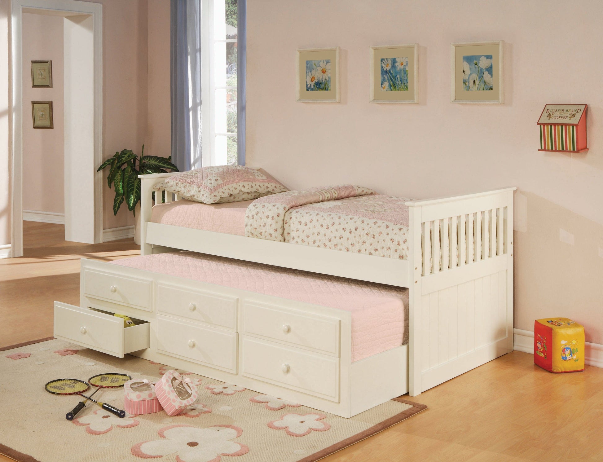 Twin Captain’s Bed With Storage Trundle White - 300107 A-Z Store Nadia
