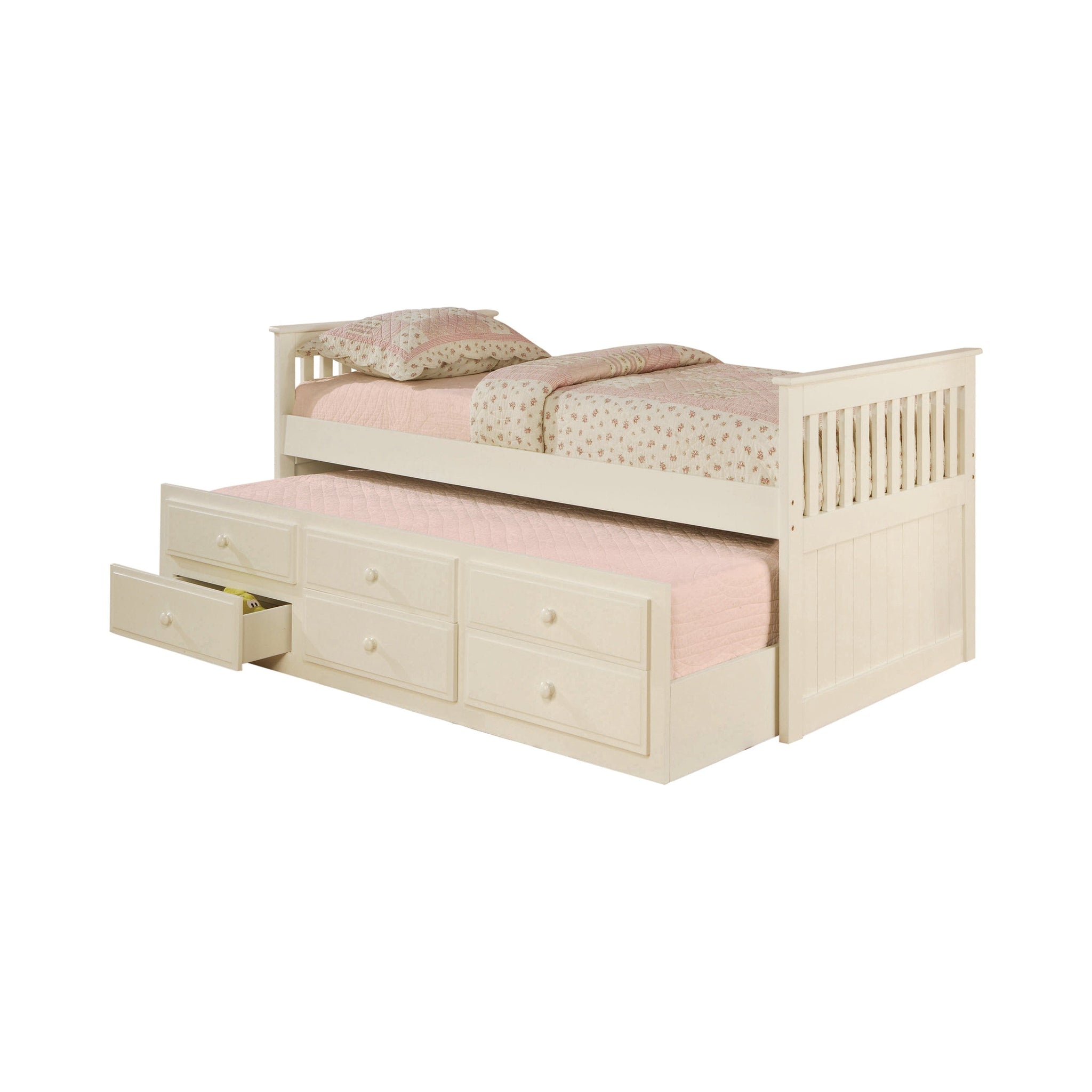 Twin Captain’s Bed With Storage Trundle White - 300107