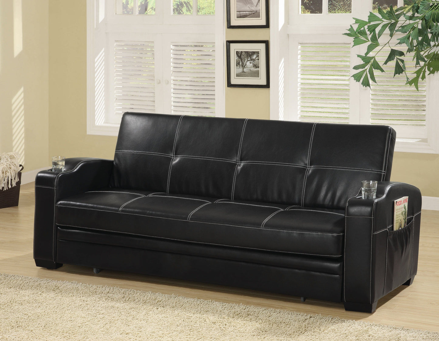 Avril Upholstered Sleeper Sofa Bed With Cup Holders Black Collection: Avril SKU: 300132 coastmega