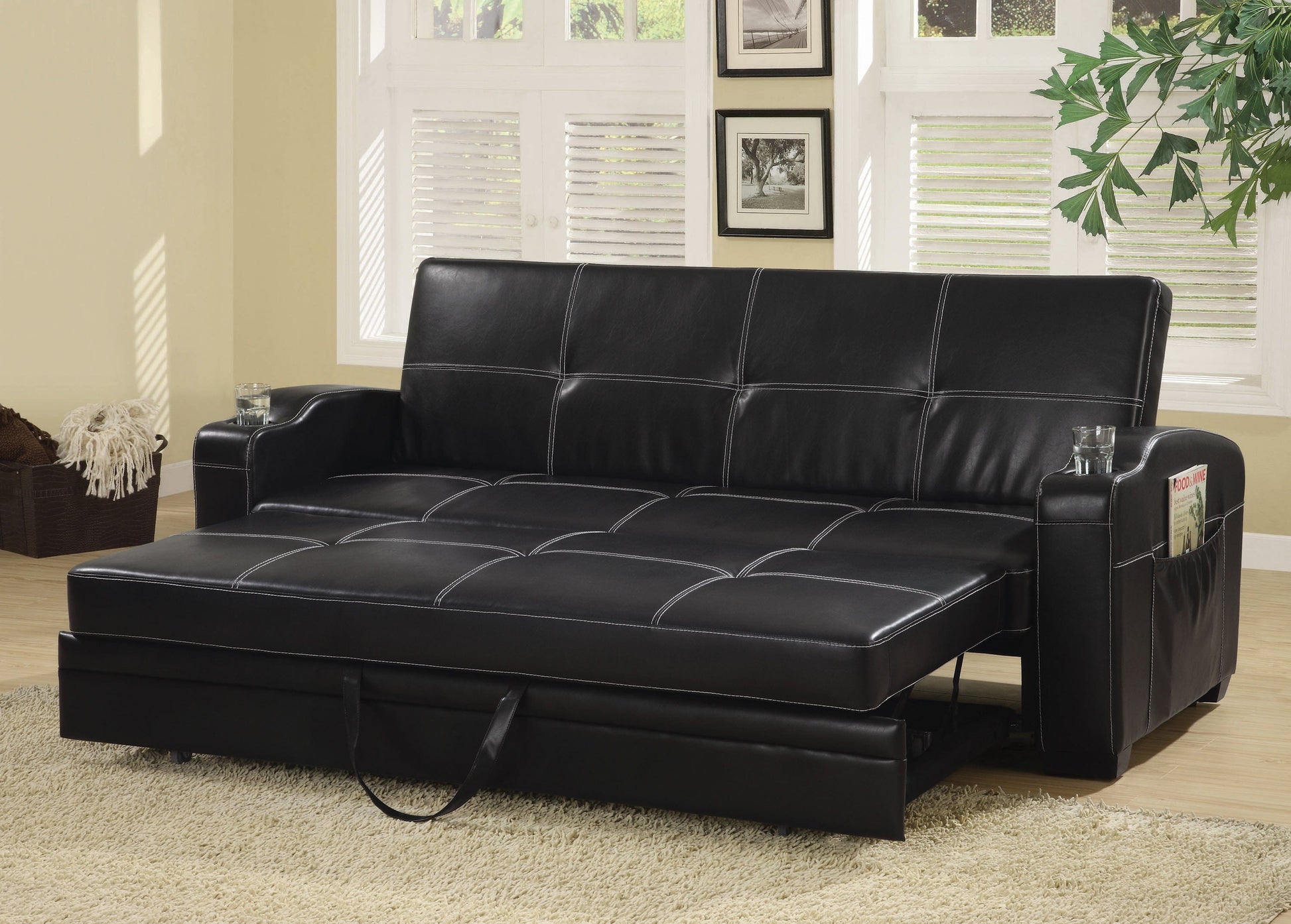 Avril Upholstered Sleeper Sofa Bed With Cup Holders Black Collection: Avril SKU: 300132 coastmega