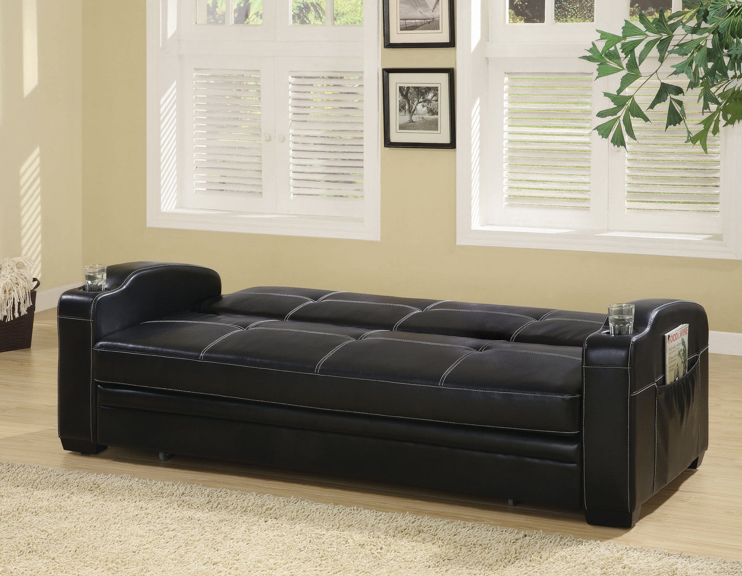 Avril Upholstered Sleeper Sofa Bed With Cup Holders Black Collection: Avril SKU: 300132 coastmega