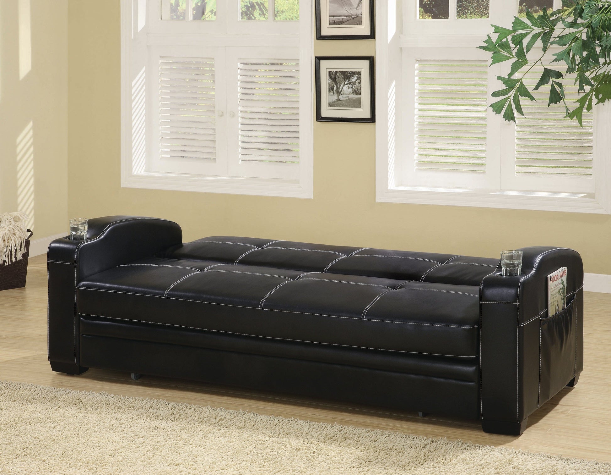 Avril Upholstered Sleeper Sofa Bed With Cup Holders Black Collection: Avril SKU: 300132 coastmega