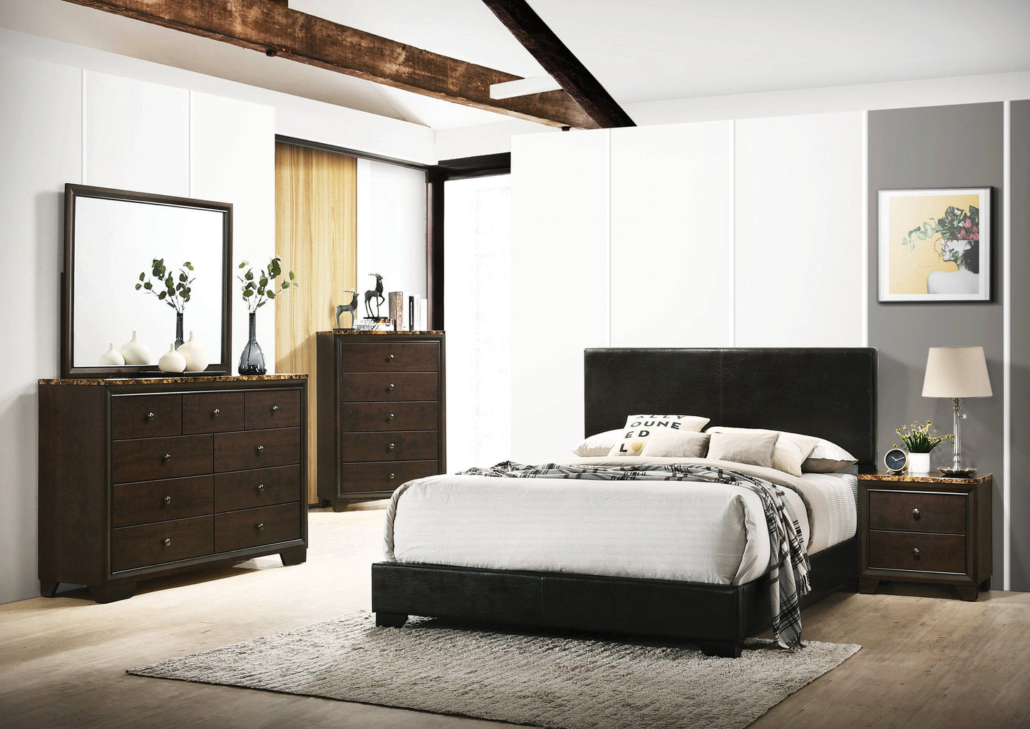Conner Twin Upholstered Panel Bed Black - 300260T A-Z Store Nadia