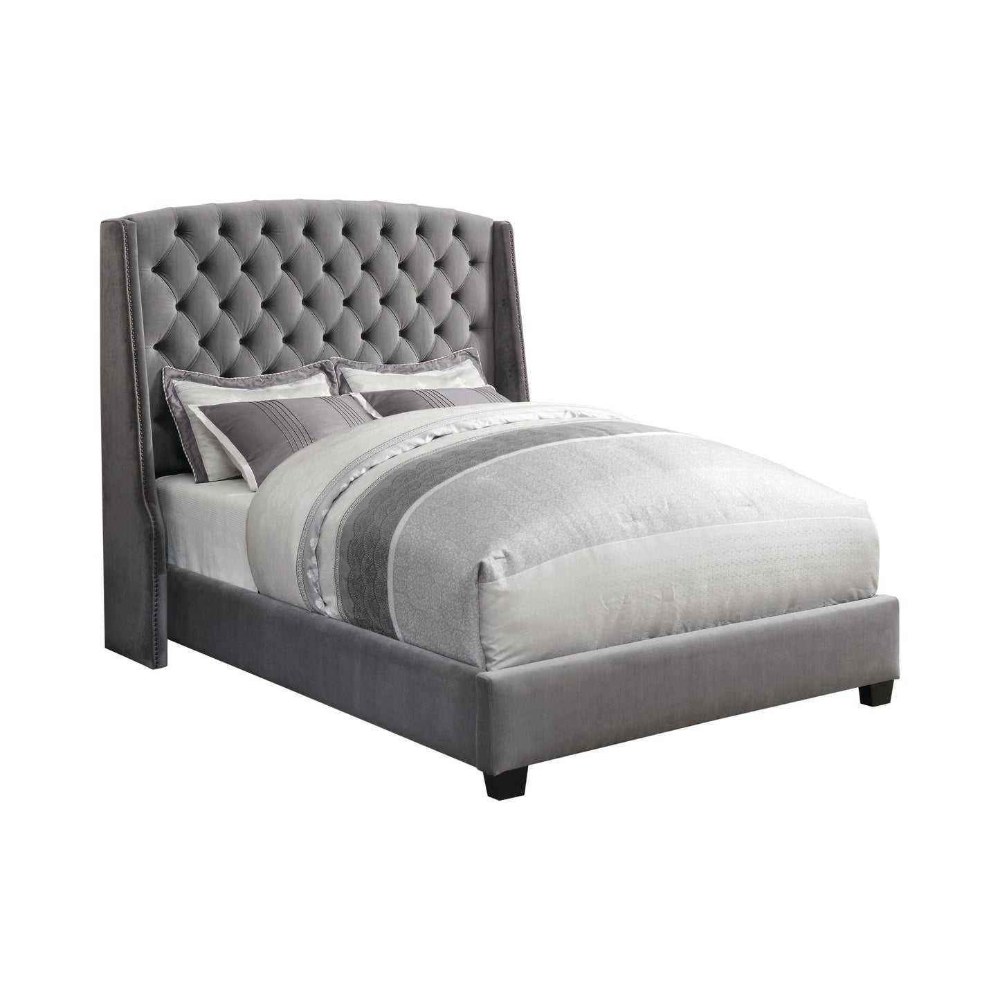 Pissarro Eastern King Tufted Upholstered Bed Grey - 300515KE A-Z Store Nadia
