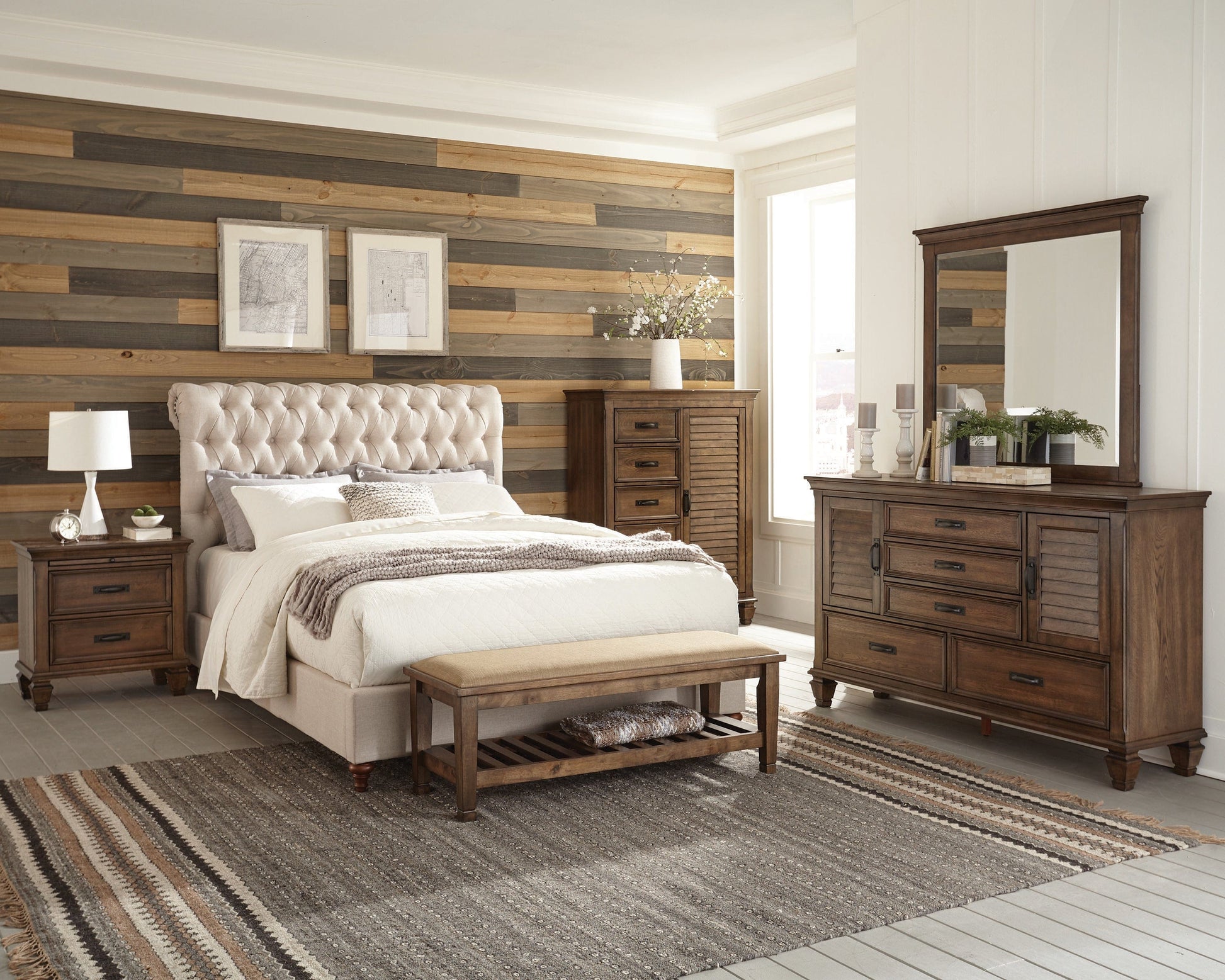 Devon Button Tufted Upholstered California King Bed Beige - 300525KW A-Z Store Nadia