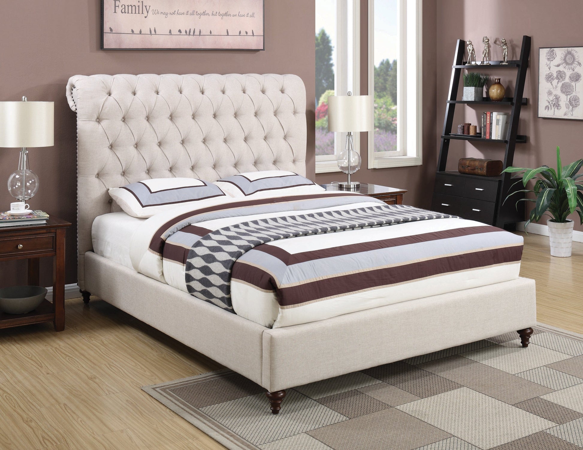 Devon Button Tufted Upholstered Full Bed Beige - 300525F A-Z Store Nadia