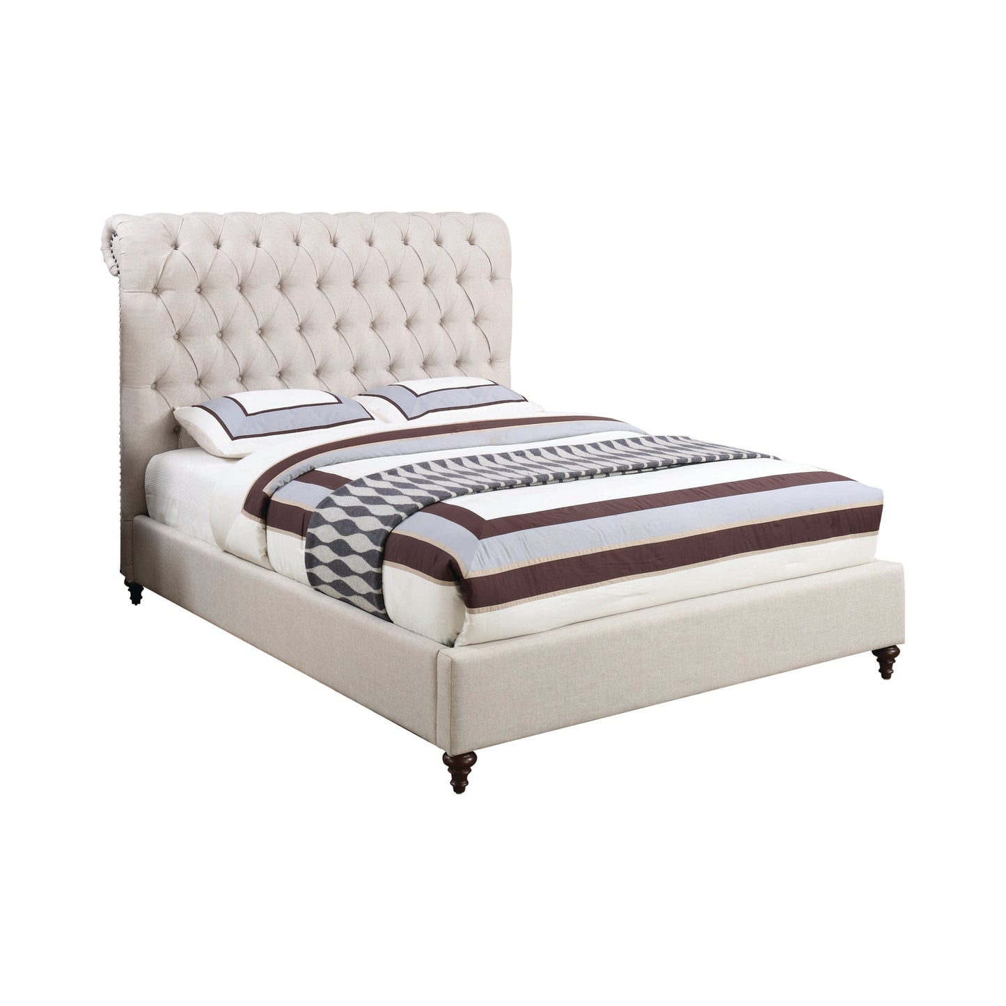 Devon Button Tufted Upholstered California King Bed Beige - 300525KW A-Z Store Nadia