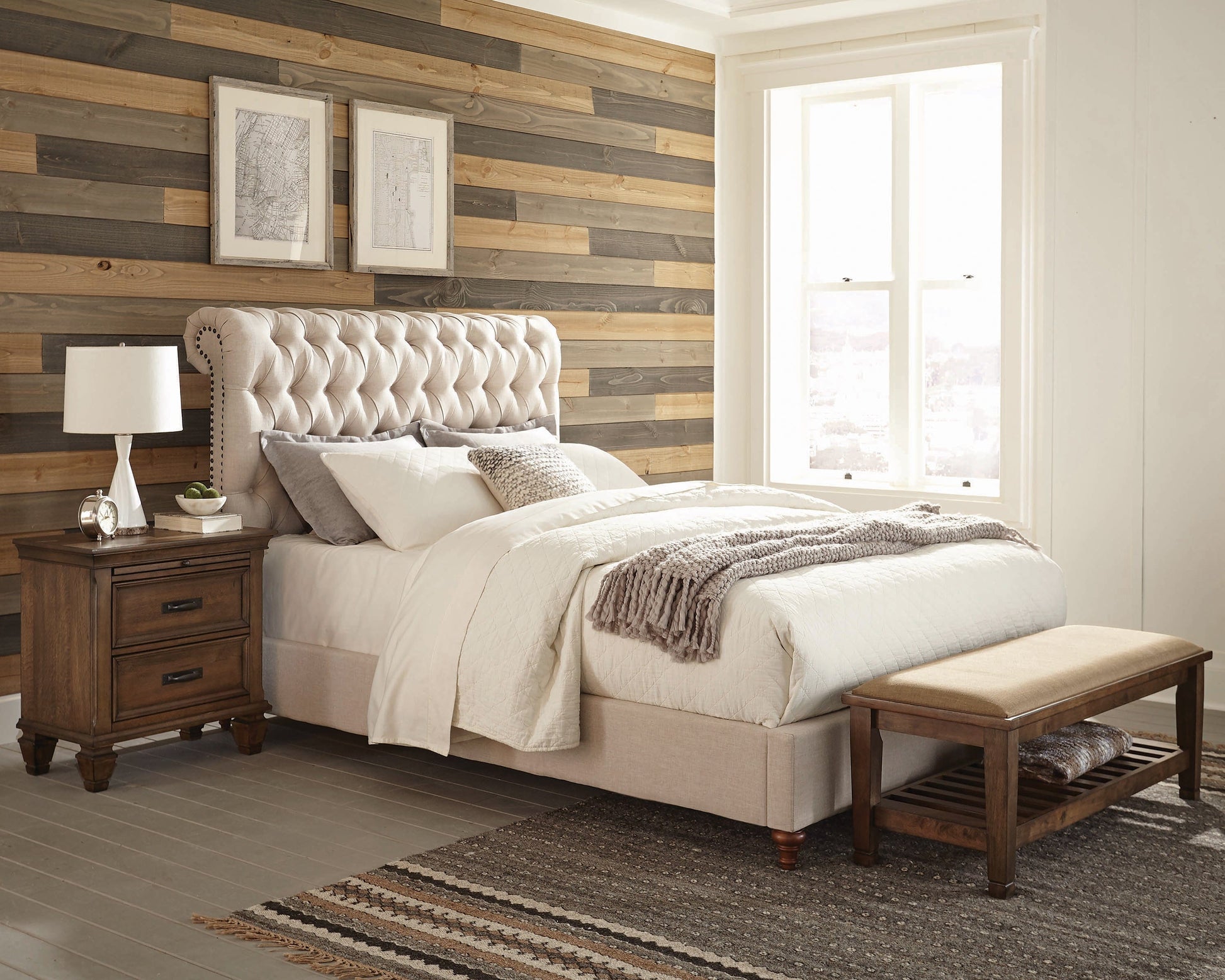 Devon Button Tufted Upholstered Queen Bed Beige - 300525Q A-Z Store Nadia