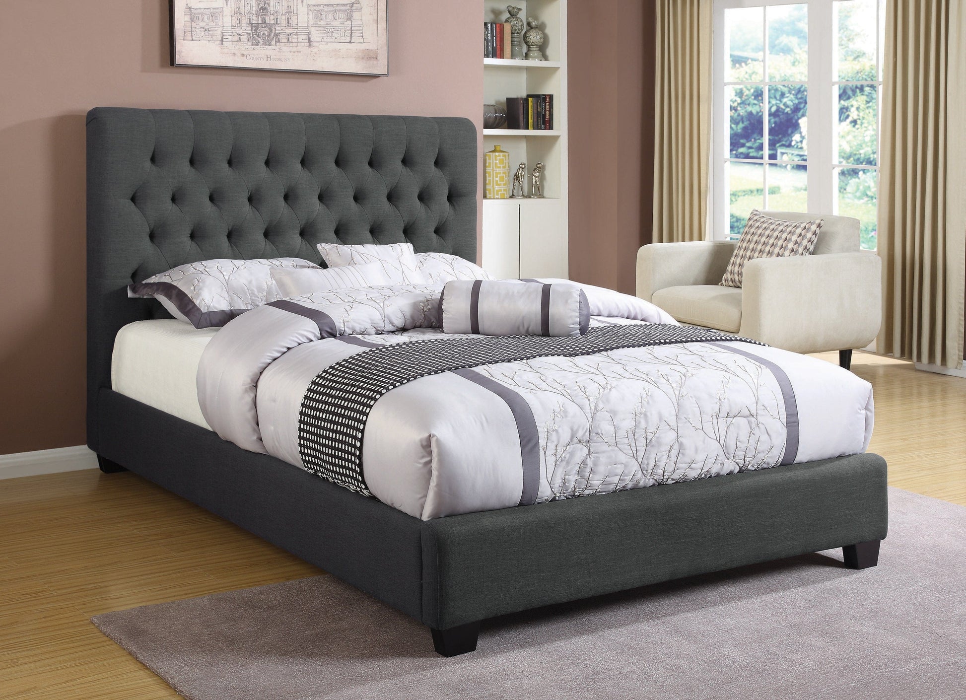 Chloe Tufted Upholstered Queen Bed Charcoal - 300529Q A-Z Store Nadia