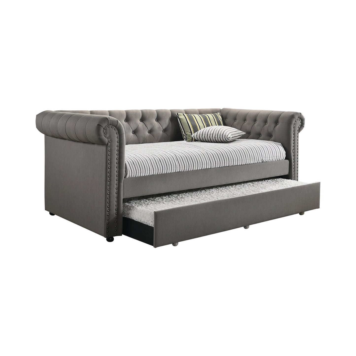 Kepner Tufted Upholstered Daybed Grey With Trundle - 300549 A-Z Store Nadia