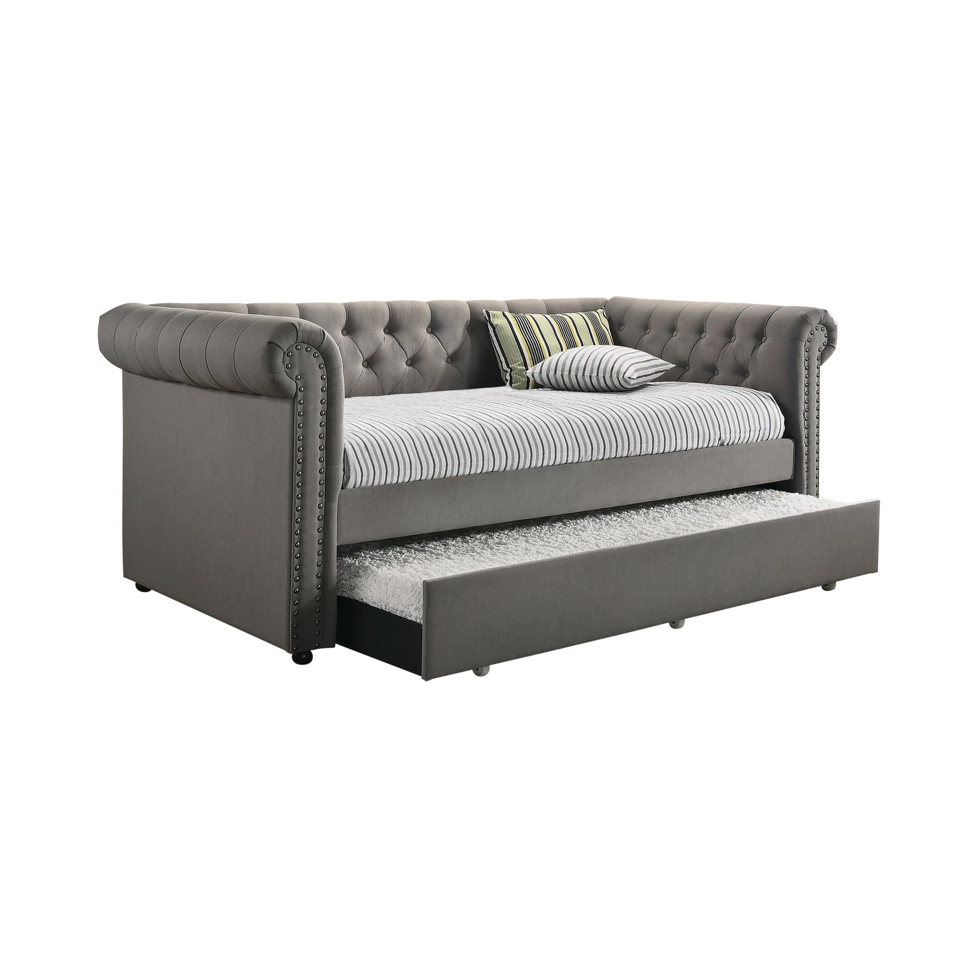 Kepner Tufted Upholstered Daybed Grey With Trundle - 300549 A-Z Store Nadia