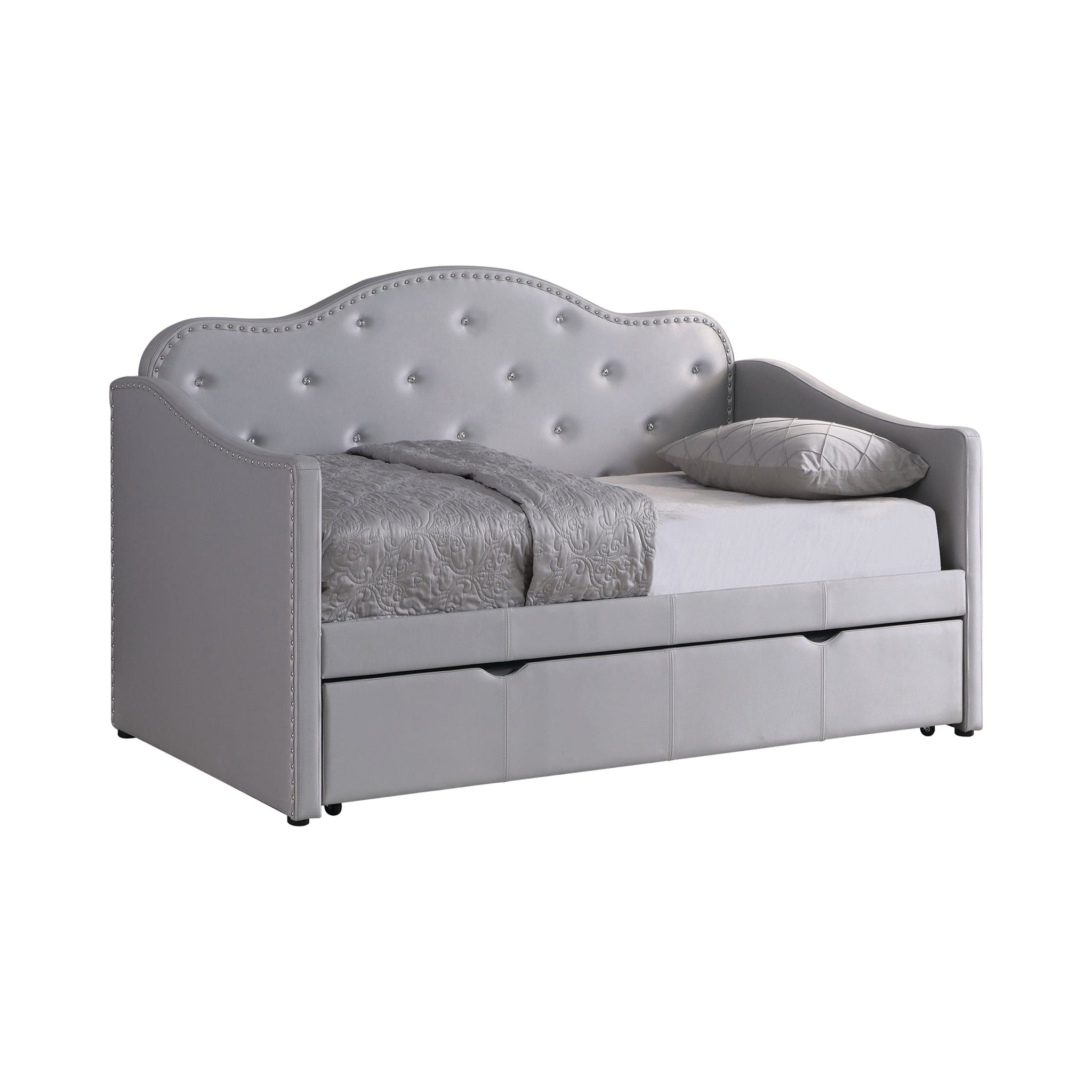 Upholstered Twin Daybed With Trundle Pearlescent Grey - 300629