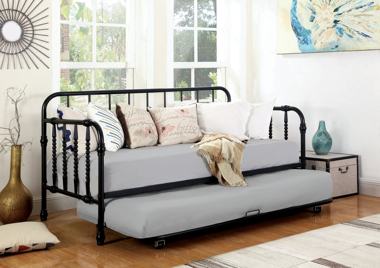 Twin Metal Daybed With Trundle Black - 300765 A-Z Store Nadia