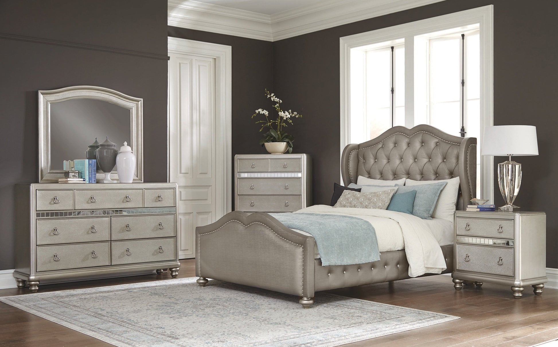 Belmont Tufted Upholstered Queen Bed Metallic - 300824Q A-Z Store Nadia