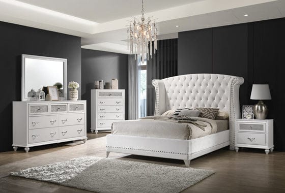 Barzini Queen Wingback Tufted Bed White 4PC Set - SET4PC300843Q A-Z Store Nadia