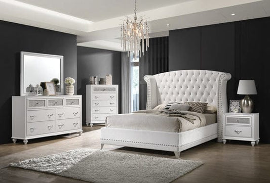 Barzini Queen Wingback Tufted Bed White 4PC Set - SET4PC300843Q A-Z Store Nadia