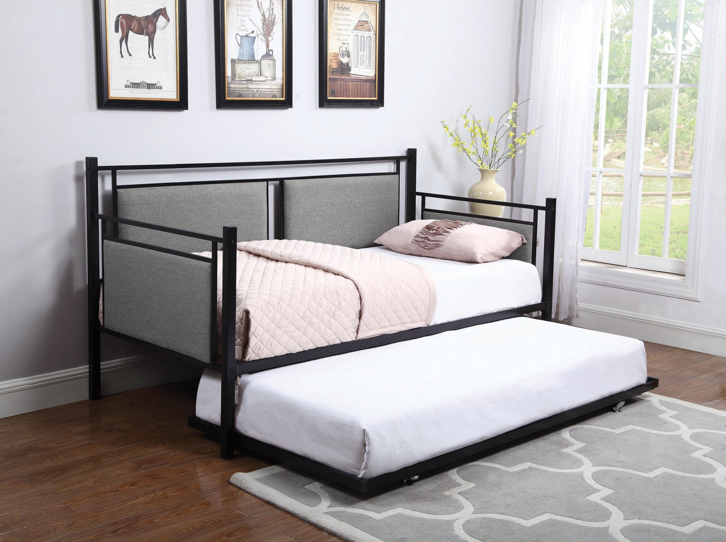 Joelle Upholstered Daybed Grey And Black With Trundle - 300940 A-Z Store Nadia