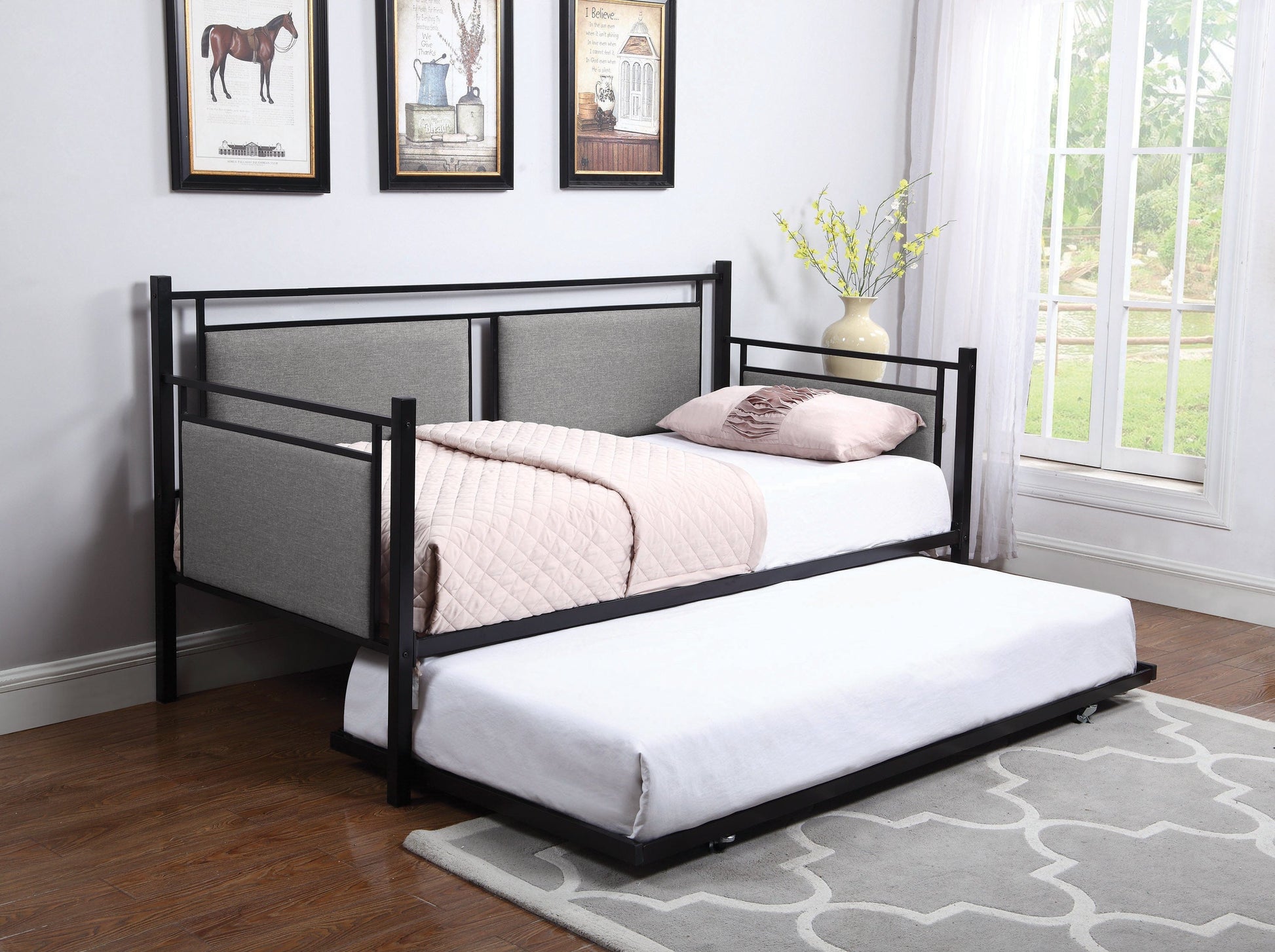 Joelle Upholstered Daybed Grey And Black With Trundle - 300940 A-Z Store Nadia