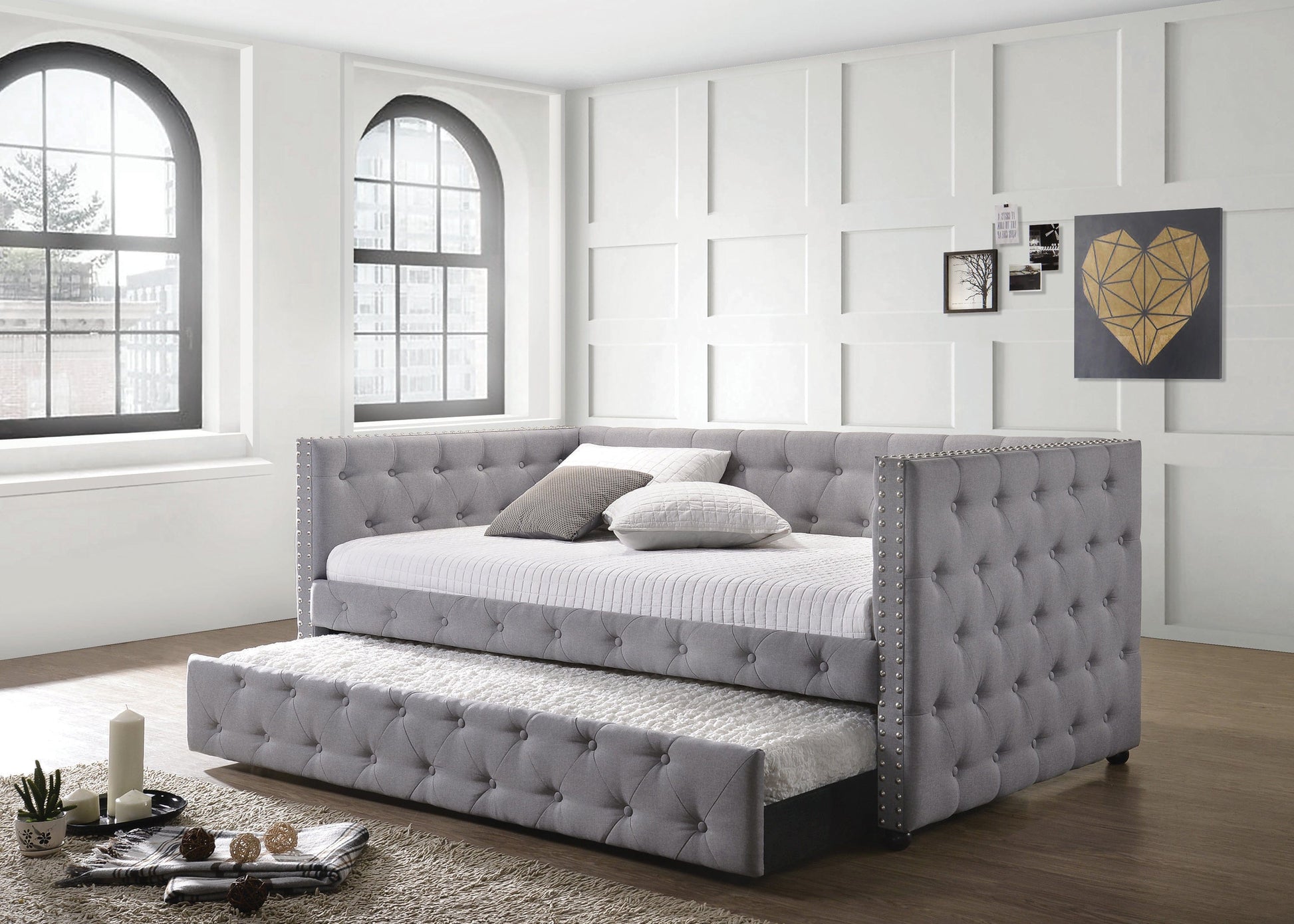 Mockern Tufted Upholstered Daybed With Trundle Grey - 302161 A-Z Store Nadia