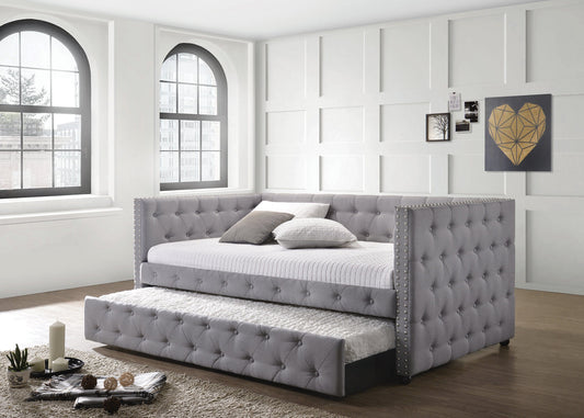Mockern Tufted Upholstered Daybed With Trundle Grey - 302161 A-Z Store Nadia