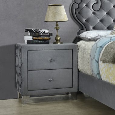 Sandboard 2-Drawer Button Tufted Nightstand Grey - 302352 A-Z Store Nadia