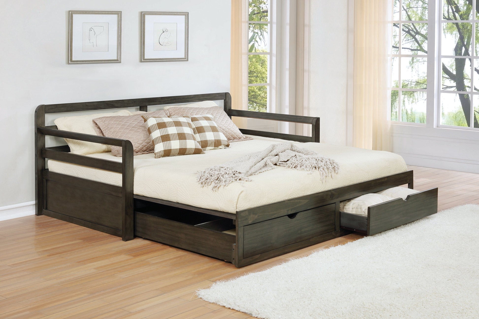 Sorrento 2-Drawer Twin Daybed With Extension Trundle Grey - 305706 A-Z Store Nadia