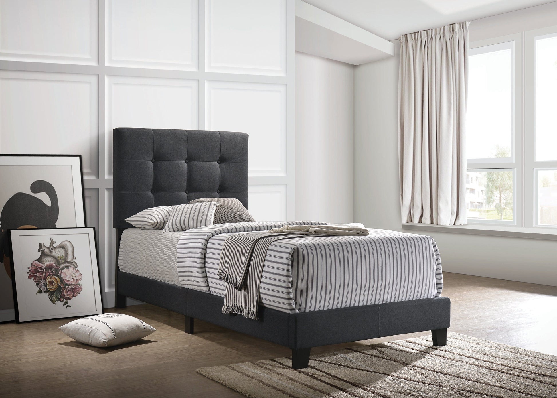 Mapes Tufted Upholstered Twin Bed Charcoal - 305746T A-Z Store Nadia