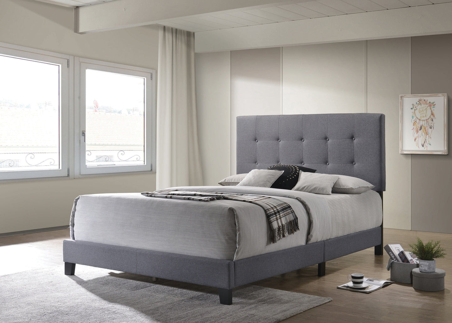 Mapes Tufted Upholstered Eastern King Bed Grey - 305747KE A-Z Store Nadia