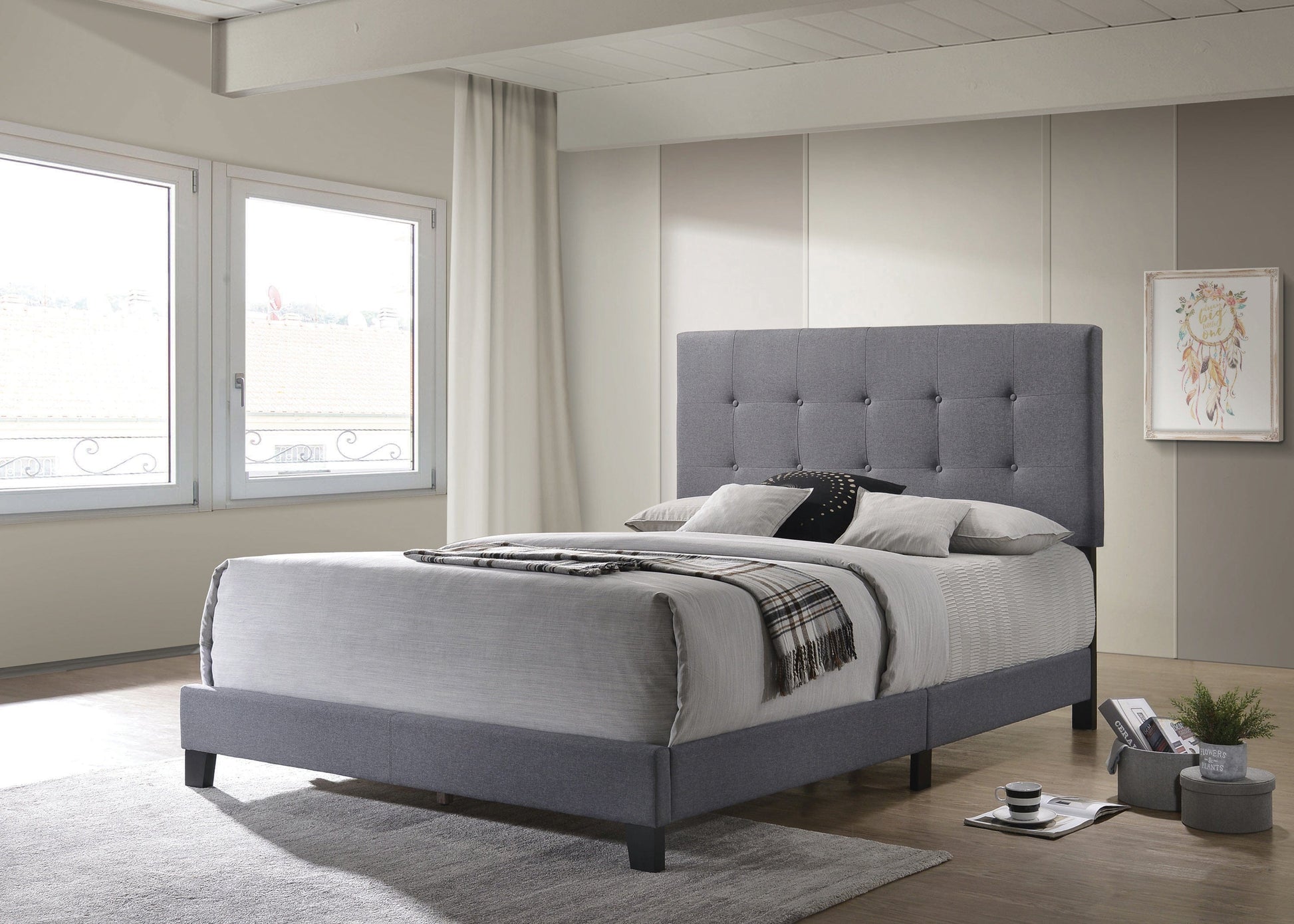 Mapes Tufted Upholstered Eastern King Bed Grey - 305747KE A-Z Store Nadia