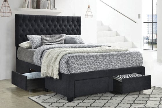 Soledad Queen 4-Drawer Button Tufted Storage Bed Charcoal - 305877Q A-Z Store Nadia