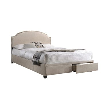 Newdale Eastern King 2-Drawer Upholstered Storage Bed Beige - 305896KE