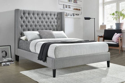 Summerset Full Button Tufted Upholstered Bed Light Grey - 305903F