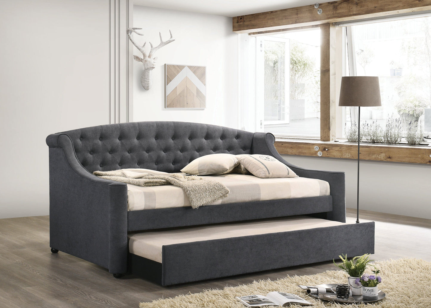 Penfield Twin Upholstered Daybed With Trundle Grey - 305911 A-Z Store Nadia