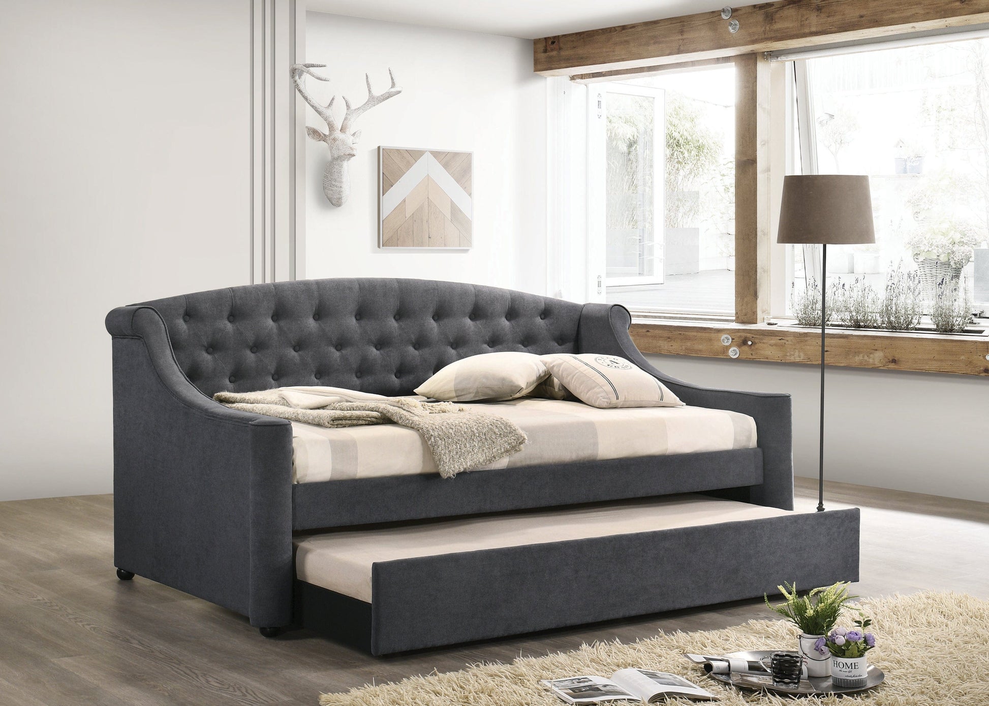 Penfield Twin Upholstered Daybed With Trundle Grey - 305911 A-Z Store Nadia
