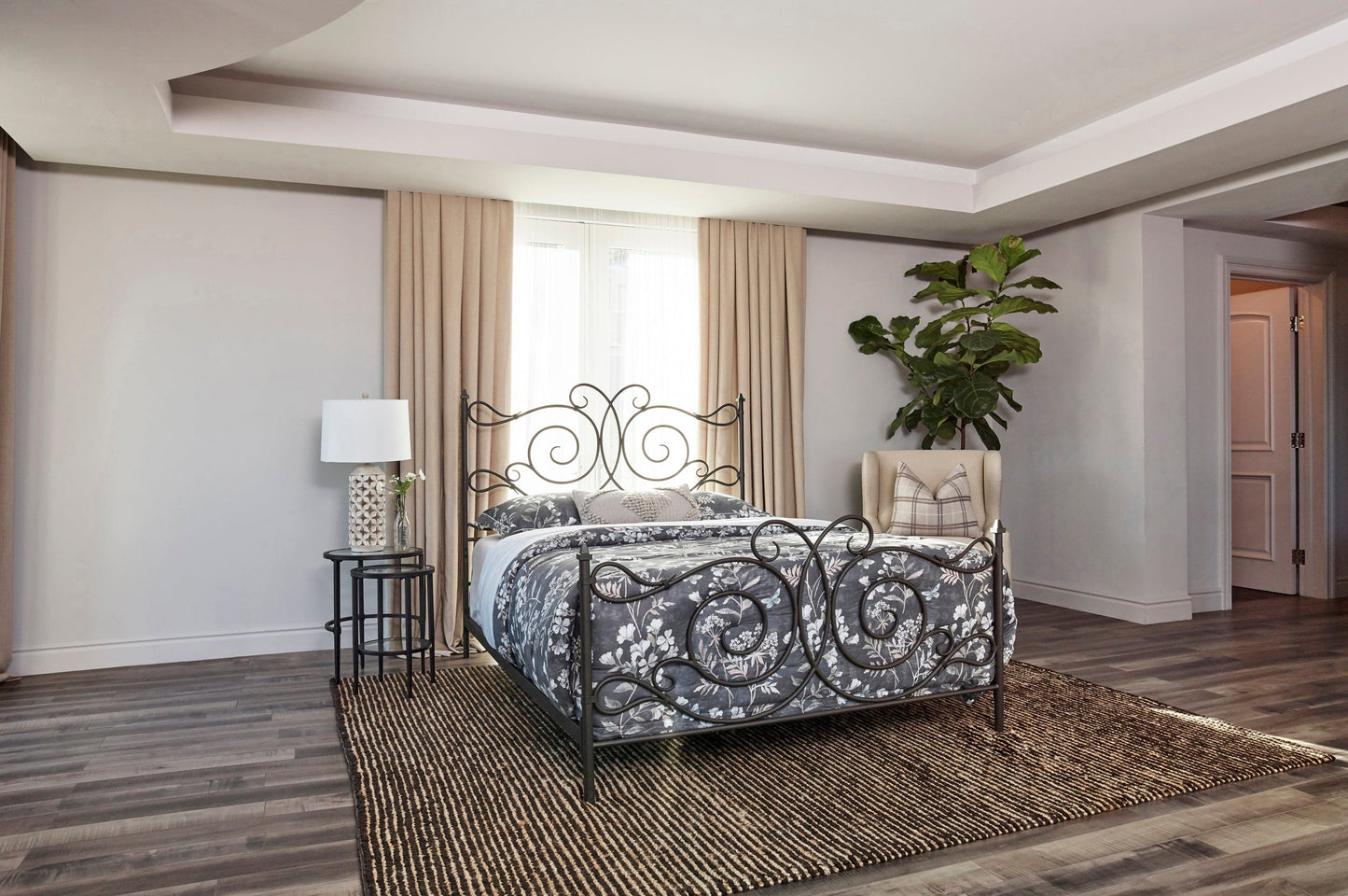 Parleys Eastern King Metal Bed With Scroll Headboard Dark Bronze - 305967KE A-Z Store Nadia