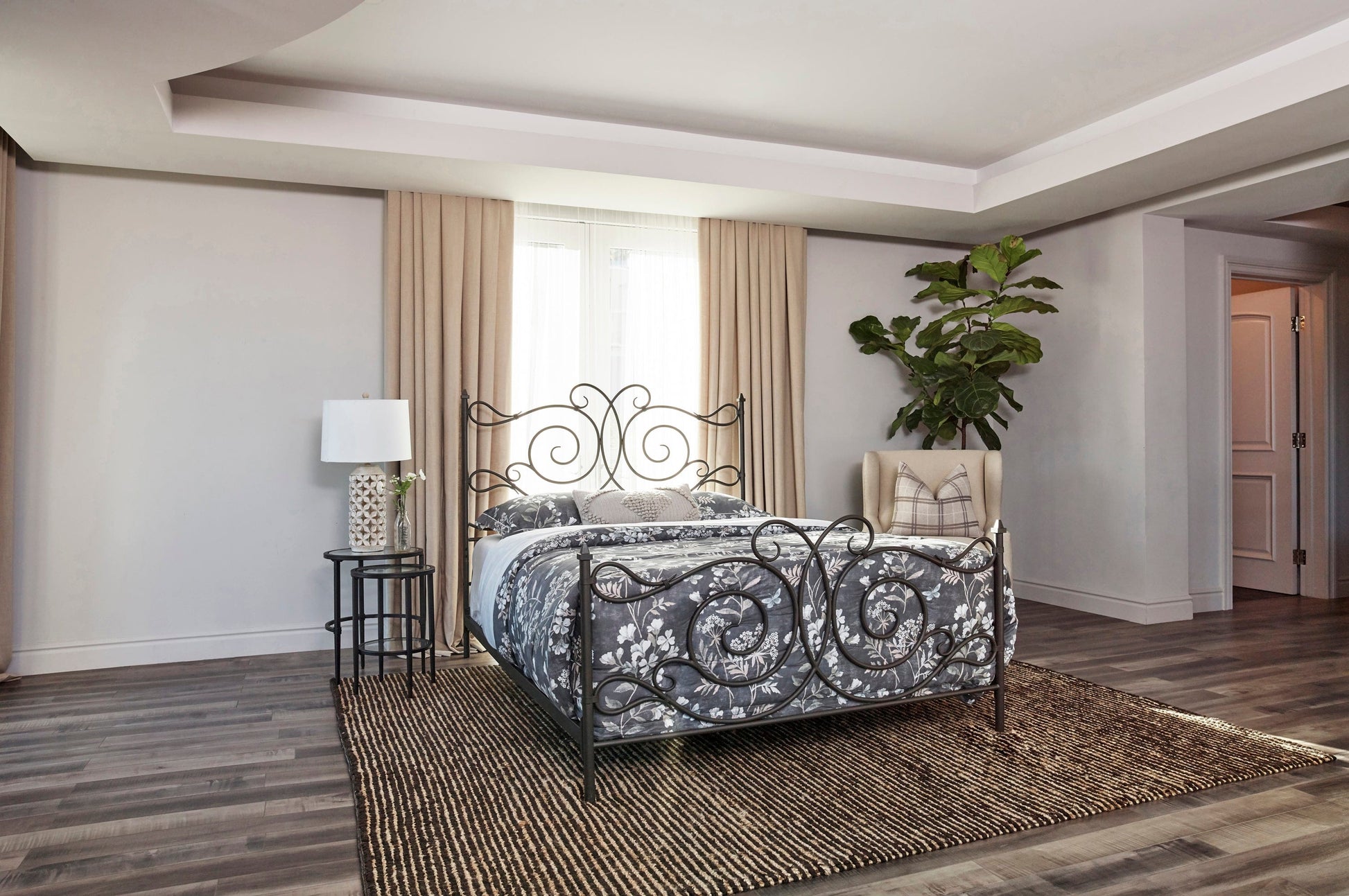 Parleys Eastern King Metal Bed With Scroll Headboard Dark Bronze - 305967KE A-Z Store Nadia