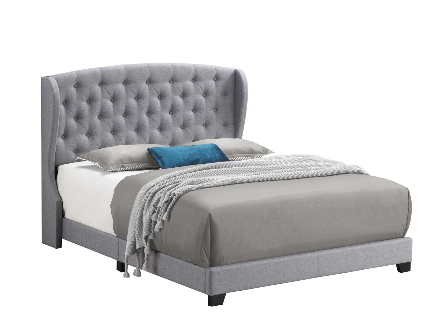 Krome Eastern King Upholstered Bed With Demi-Wing Headboard Smoke - 305971KE A-Z Store Nadia