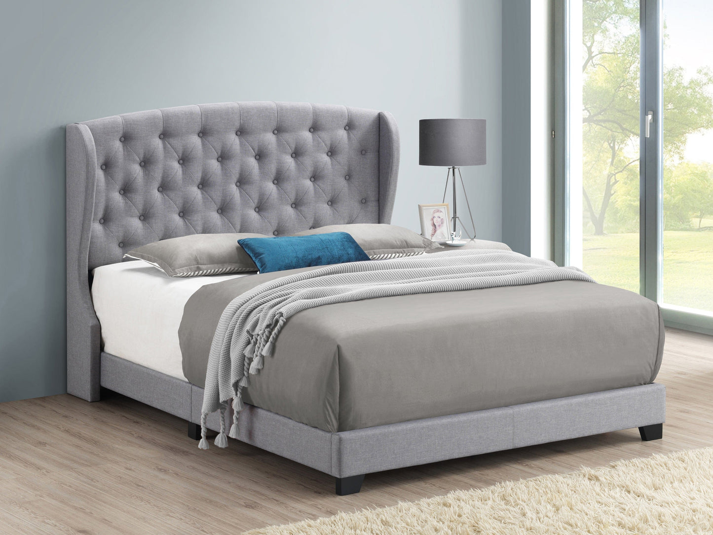 Krome Eastern King Upholstered Bed With Demi-Wing Headboard Smoke - 305971KE A-Z Store Nadia