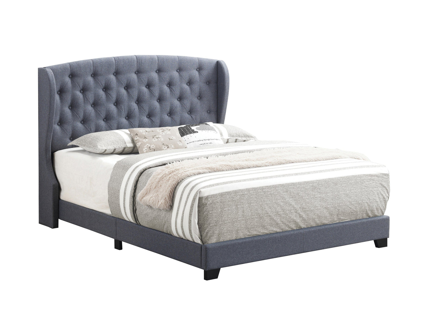 Krome Queen Upholstered Bed With Demi-Wing Headboard Gunmetal - 305972Q A-Z Store Nadia